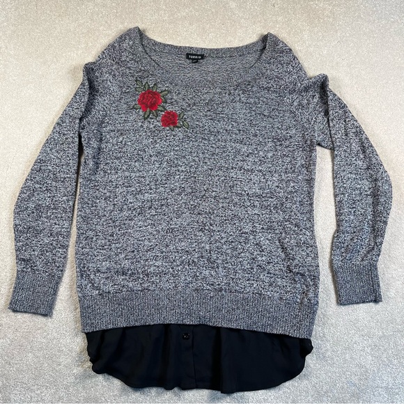 torrid Sweaters - Torrid Black sweater Marbled floral embroidery faux‎ undershirt Medium/00